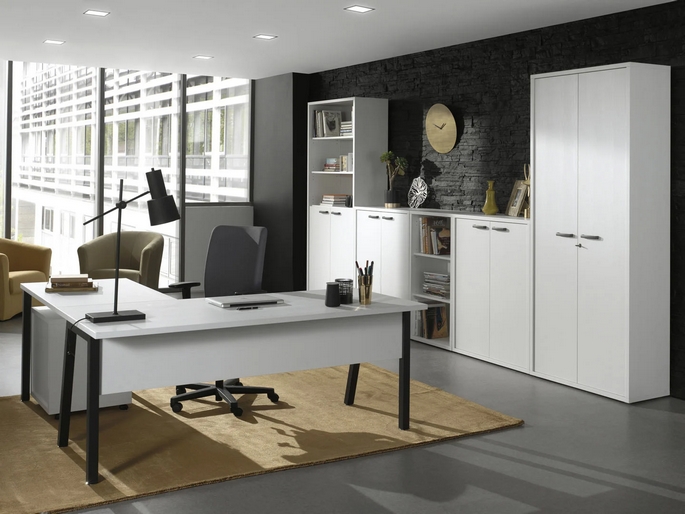 Ensemble de bureau contemporain blanc avec retour d’angle